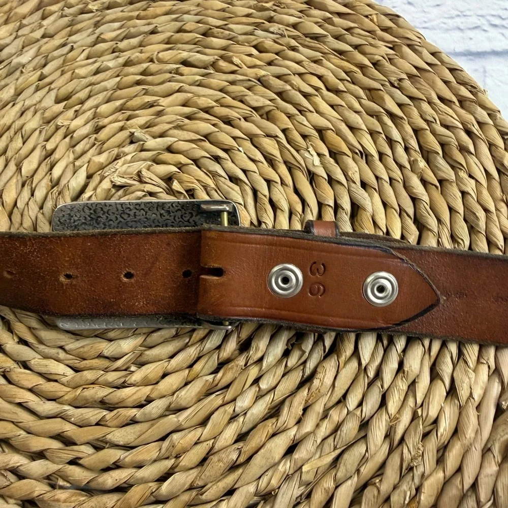 Bed Stu Men's Brown Leather Belt w/Texas Longhorn Bull Buckle. Western. Cowboy.